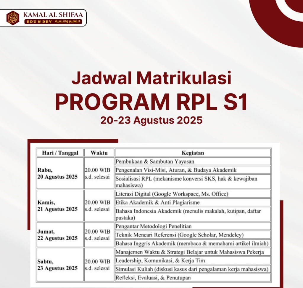 jadwal matrikulasi program rpl