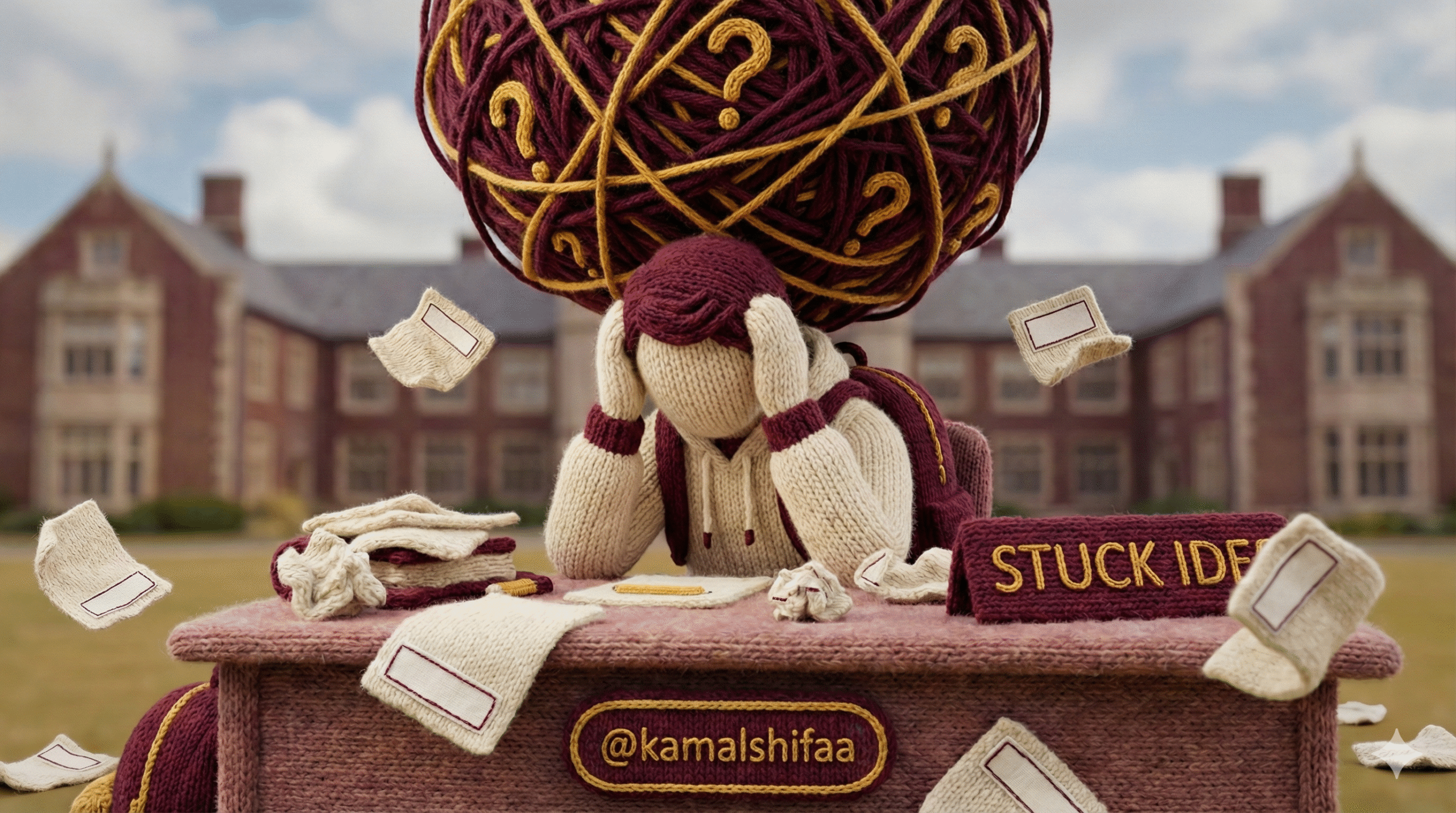 Judul Skripsi - Ilustrasi mahasiswa bingung menentukan topik penelitian karena stuck ide