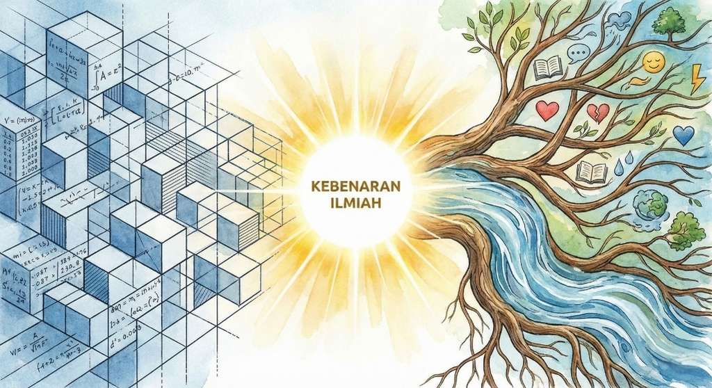 Ilustrasi perbandingan filosofi metode penelitian kuantitatif dan kualitatif.