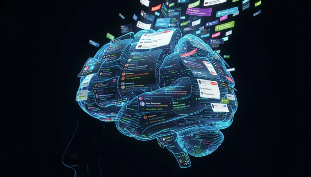 ilustrasi ekonomi perhatian dan budaya scroll