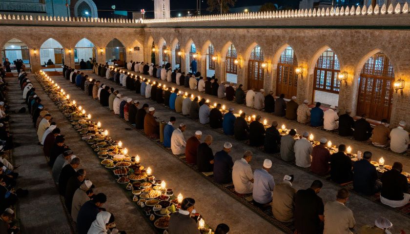 kegiatan buka puasa bersama di masjid saat Ramadan