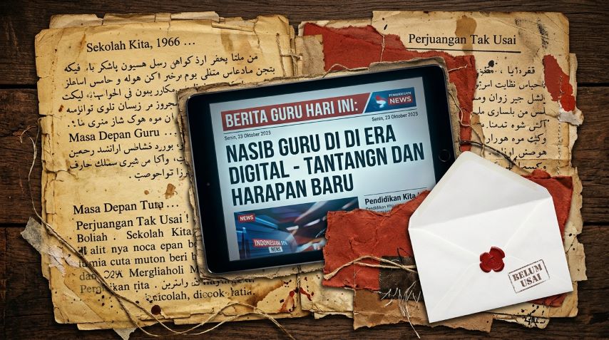 kolase tekstur perjalanan 60 tahun profesi guru dari dokumen 1966 hingga realitas 2026